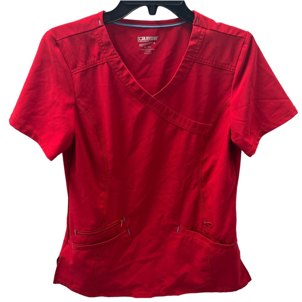 Scrubstar Women's Ultimate Stretch Twill Criss Cross V-Neck Scrub Top Red XS